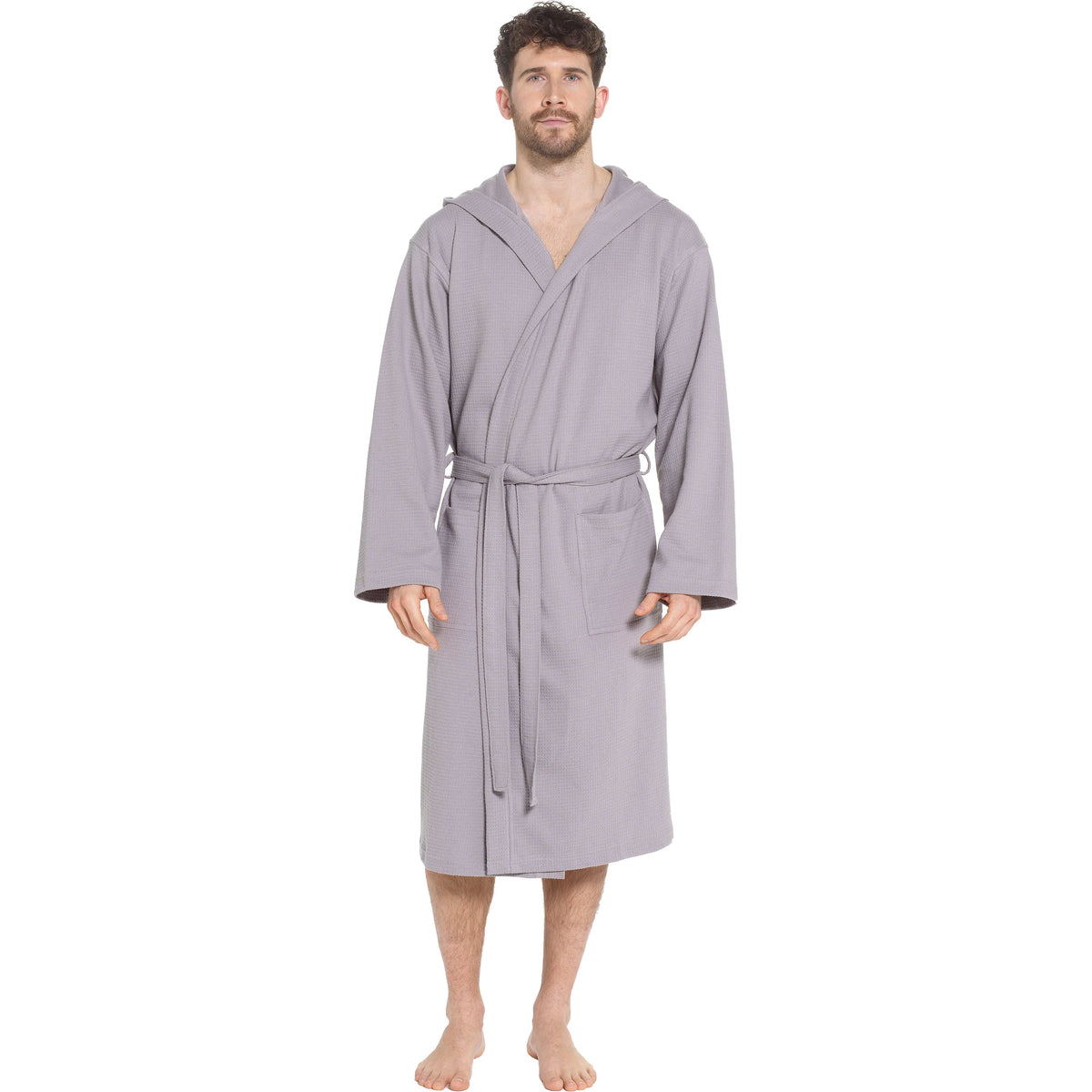 OLIVIA ROCCO Men's Hooded Waffle Cotton Bathrobe Grey 100 Percent Cotton Super Absorbent Spa Robe For Home And Loungewear Ideal For Spa And Home Use
