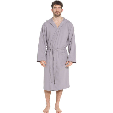 OLIVIA ROCCO Men's Hooded Waffle Cotton Bathrobe Grey 100 Percent Cotton Super Absorbent Spa Robe For Home And Loungewear Ideal For Spa And Home Use