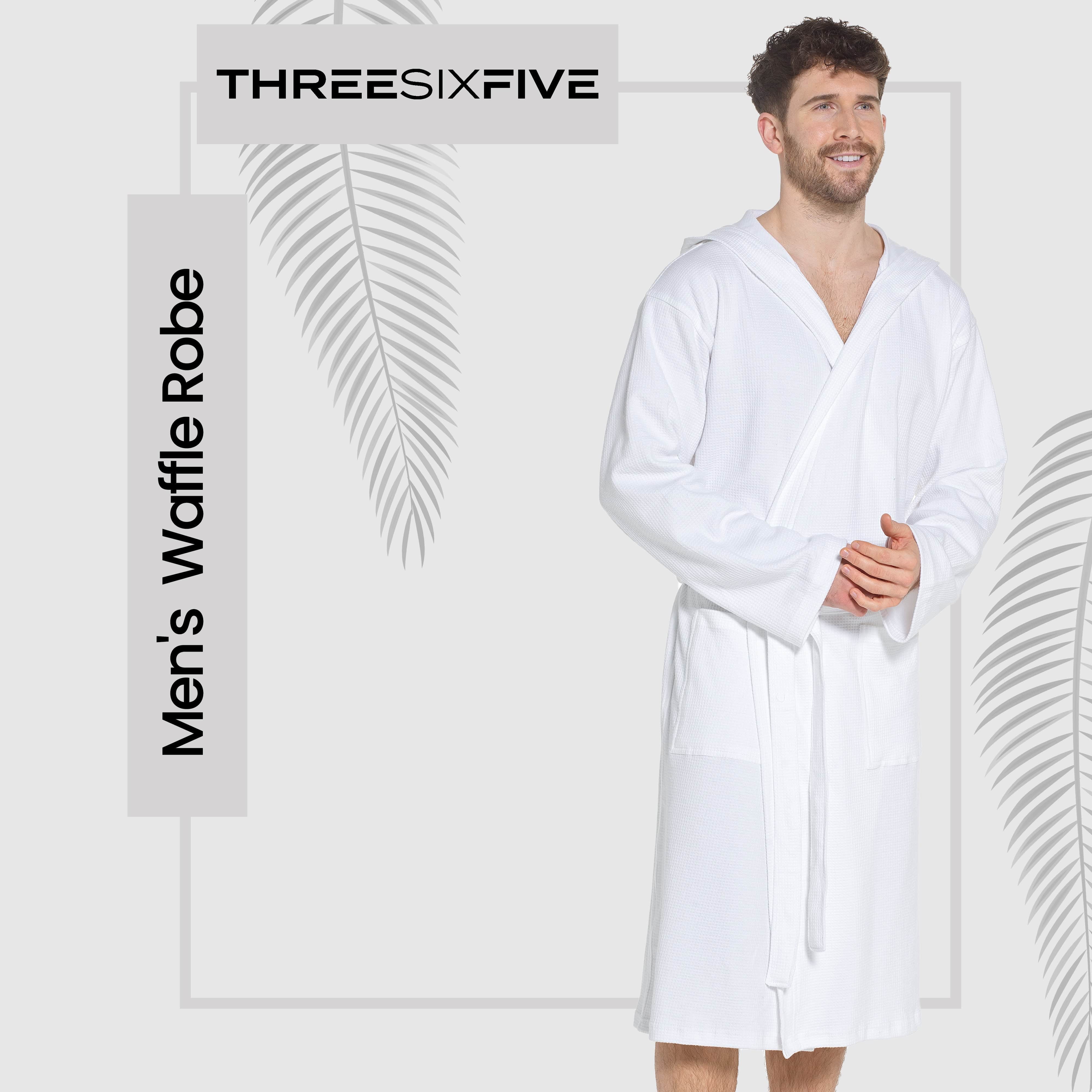 OLIVIA ROCCO Men's Hooded Waffle Cotton Bathrobe White Super Absorbent Spa Robe Luxury Dressing Gown For Home And Loungewear