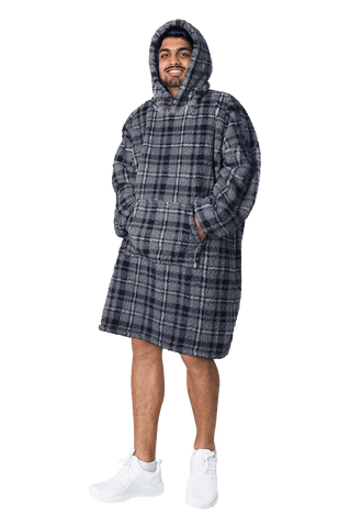 OLIVIA ROCCO Mens Hooded Oversized Blanket Giant Hoodie With Sherpa Lining Grey Stars Pocket Ultra Soft Plush Flannel Exterior