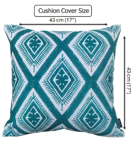 OLIVIA ROCCO Meze Teal Waterproof Cushion Covers 43 x 43 cm Reversible Breathable Indoor Outdoor Decorative Cover for Patio Garden Sofa Bed Chair