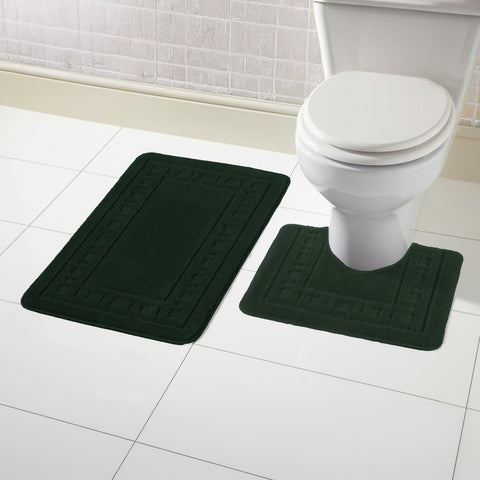 OLIVIA ROCCO Miami 2 Piece Emerald Green Bath Mat And Pedestal Set Non Slip Soft And Absorbent For Comfort And Safety In Your Bathroom