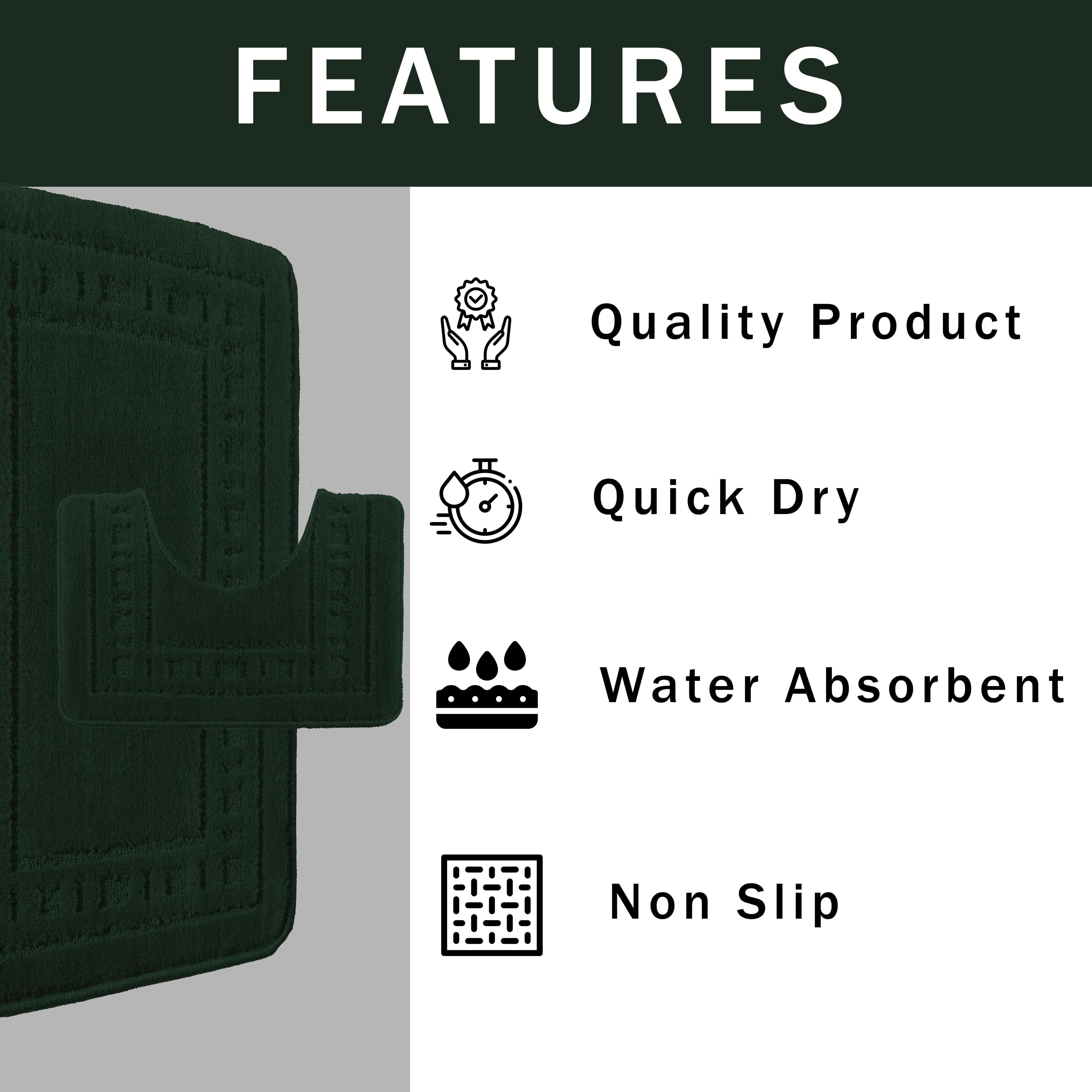 OLIVIA ROCCO Miami 2 Piece Emerald Green Bath Mat And Pedestal Set Non Slip Soft And Absorbent For Comfort And Safety In Your Bathroom