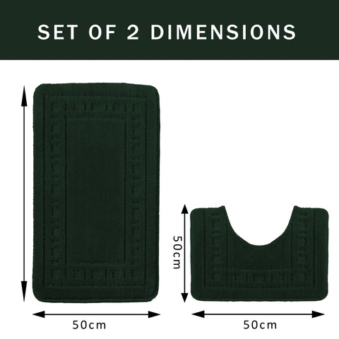 OLIVIA ROCCO Miami 2 Piece Emerald Green Bath Mat And Pedestal Set Non Slip Soft And Absorbent For Comfort And Safety In Your Bathroom