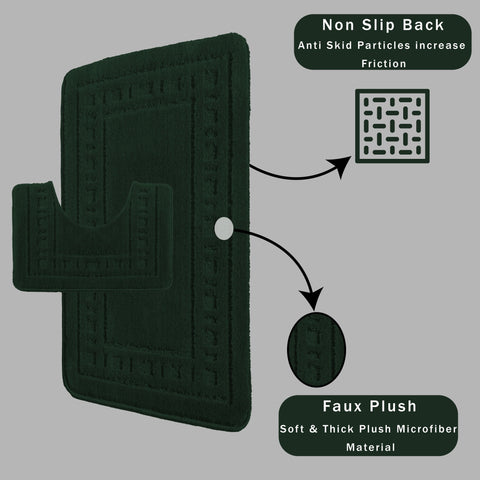 OLIVIA ROCCO Miami 2 Piece Emerald Green Bath Mat And Pedestal Set Non Slip Soft And Absorbent For Comfort And Safety In Your Bathroom