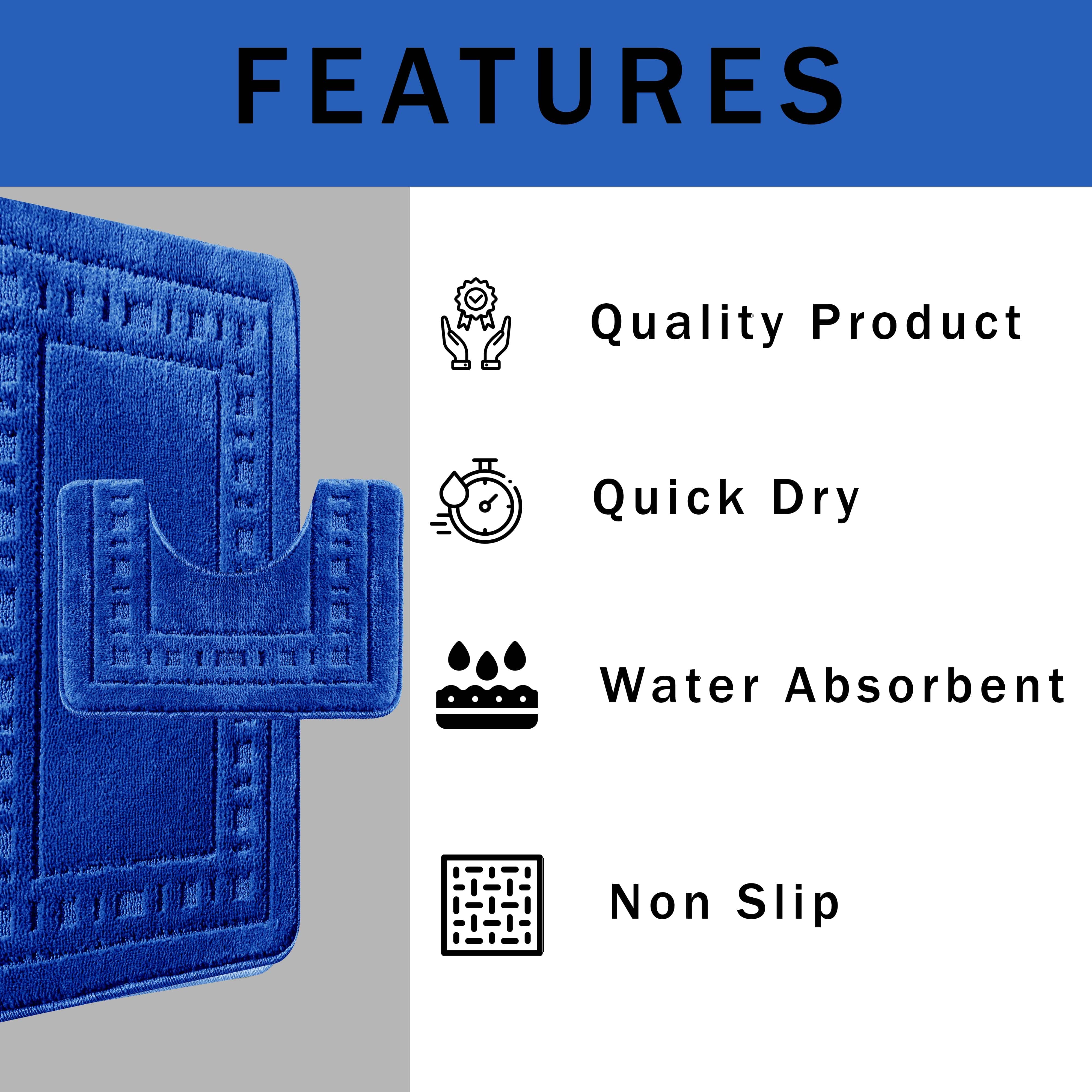 OLIVIA ROCCO Miami 2 Piece Royal Blue Bath Mat and Pedestal Set Non Slip Soft Absorbent Bathroom Mat for Comfort and Safety