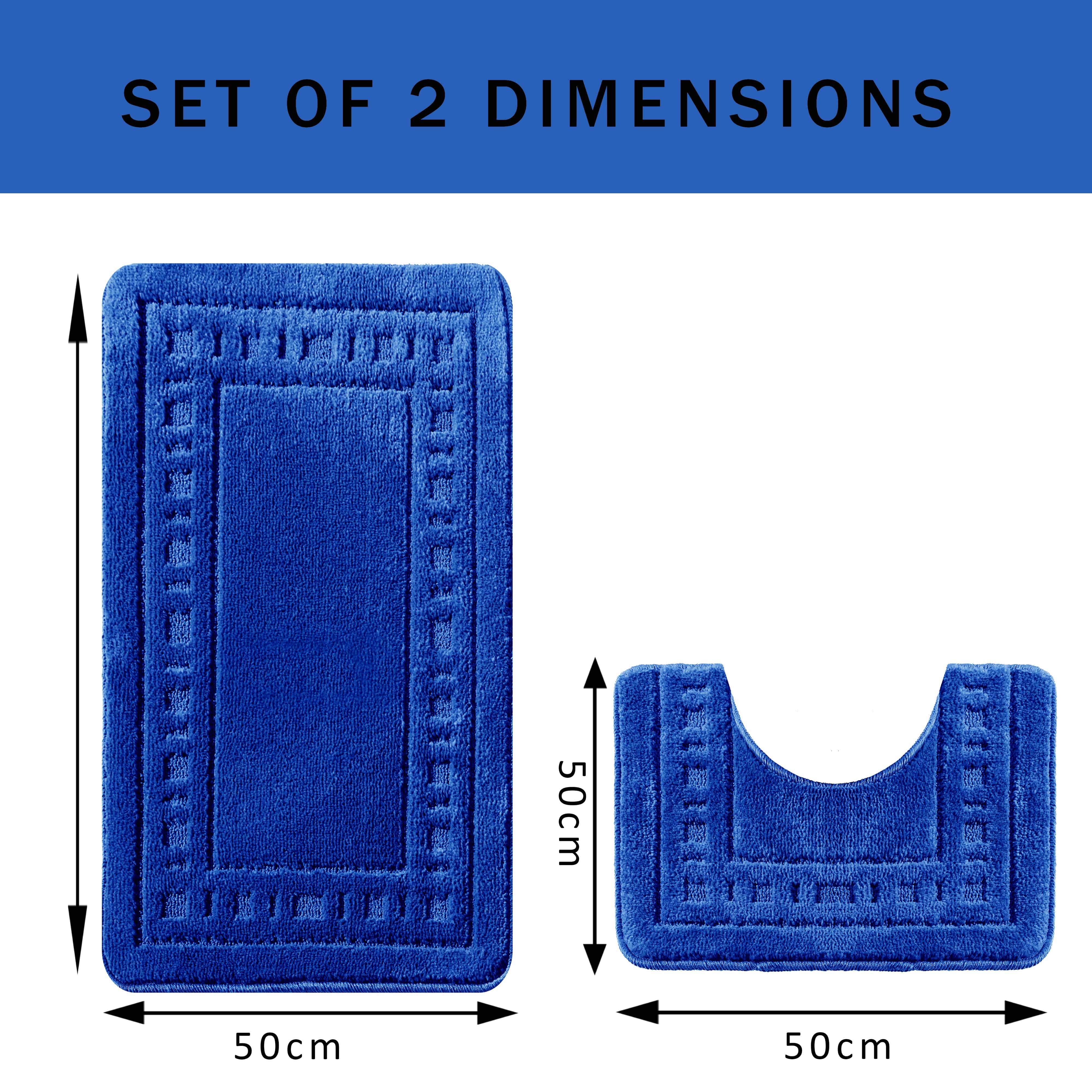 OLIVIA ROCCO Miami 2 Piece Royal Blue Bath Mat and Pedestal Set Non Slip Soft Absorbent Bathroom Mat for Comfort and Safety