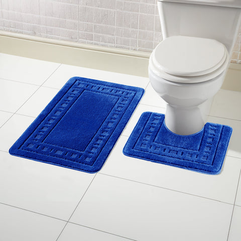 OLIVIA ROCCO Miami 2 Piece Royal Blue Bath Mat and Pedestal Set Non Slip Soft Absorbent Bathroom Mat for Comfort and Safety
