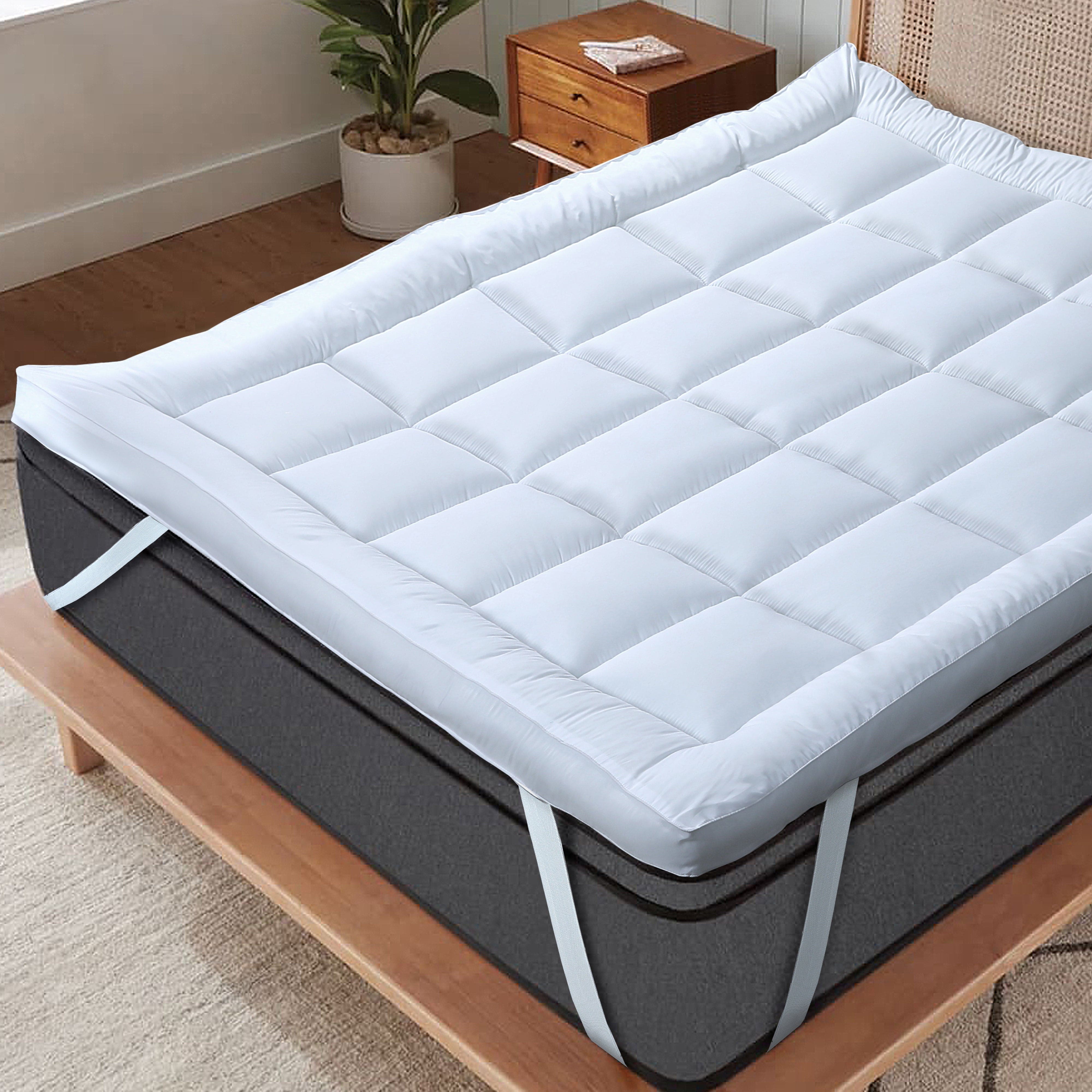 OLIVIA ROCCO Microfibre Mattress Topper Heavy Fill Extra Deep For Ultimate Comfort Anti Allergy Cooling Hypoallergenic Machine Washable