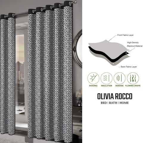 OLIVIA ROCCO Milano Geometric Blackout Curtains Thermal Insulated Eyelet Pair Light Blocking Window Drapes For Living Room Bedroom