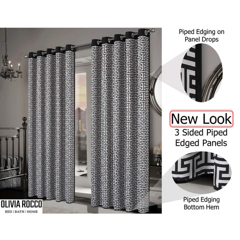 OLIVIA ROCCO Milano Geometric Blackout Curtains Thermal Insulated Eyelet Pair Light Blocking Window Drapes For Living Room Bedroom