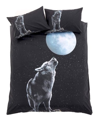 OLIVIA ROCCO Duvet Cover Set Moonlight Wolf 3D Photo Panel Design Cotton Rich OEKO TEX Certified Single Double King Sizes