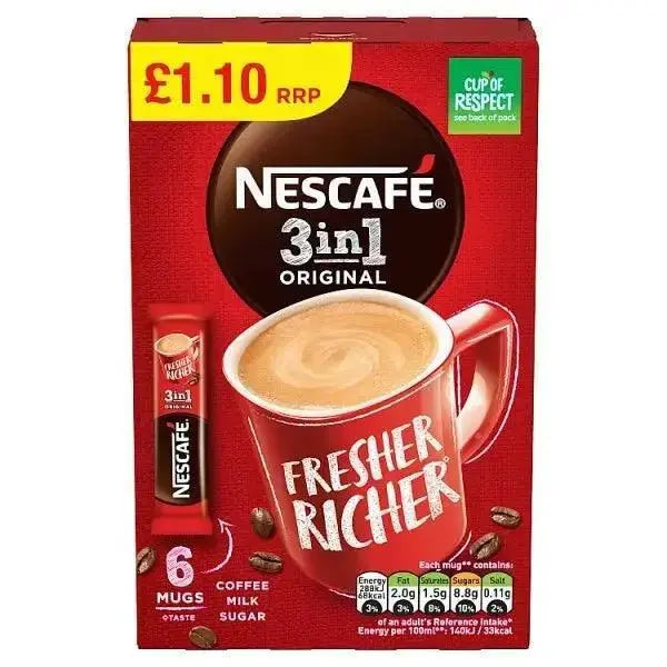 Nescafé 3in1 Original Coffee Milk Sugar 6 x 17g (102g) (Case of 11)