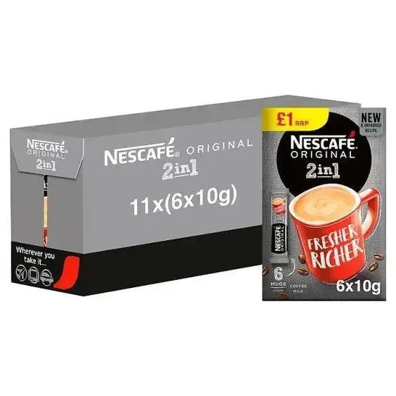 Nescafe Original 2in1 Instant Coffee, 6 sachets x 10g (Case of 11)
