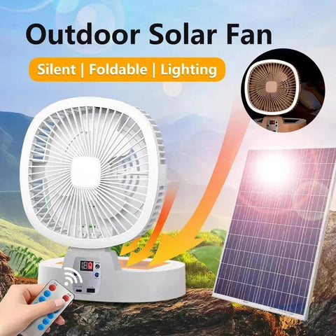 New Outdoor Camping Fan 5000mAh Solar Rechargeable Wireless Portable Desktop Electric Fan 3 Speed with Remote Control