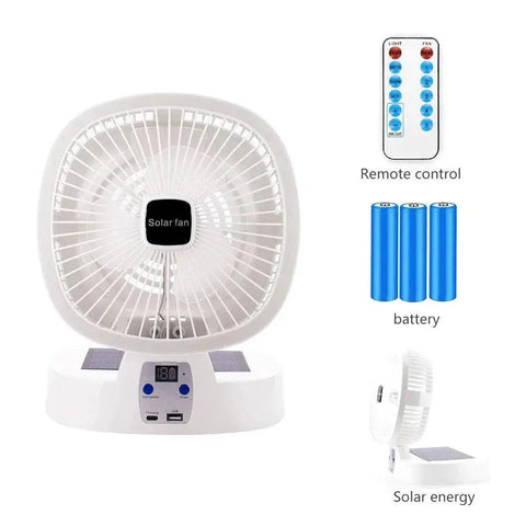 New Outdoor Camping Fan 5000mAh Solar Rechargeable Wireless Portable Desktop Electric Fan 3 Speed with Remote Control