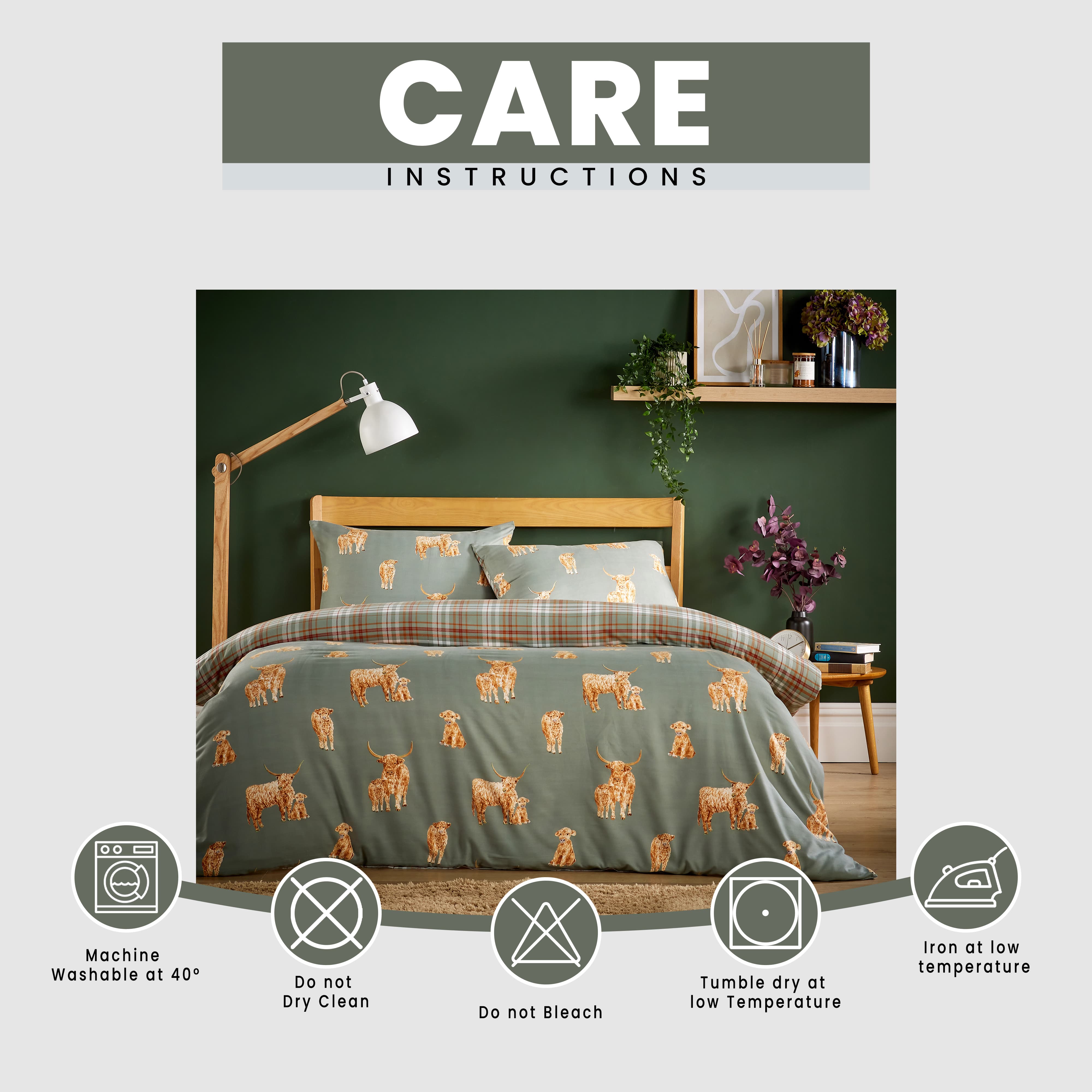 OLIVIA ROCCO Highland Cow Super Soft Flannel Duvet Cover Set With Pillowcases Warm Cosy Bedding Multiple Sizes Available
