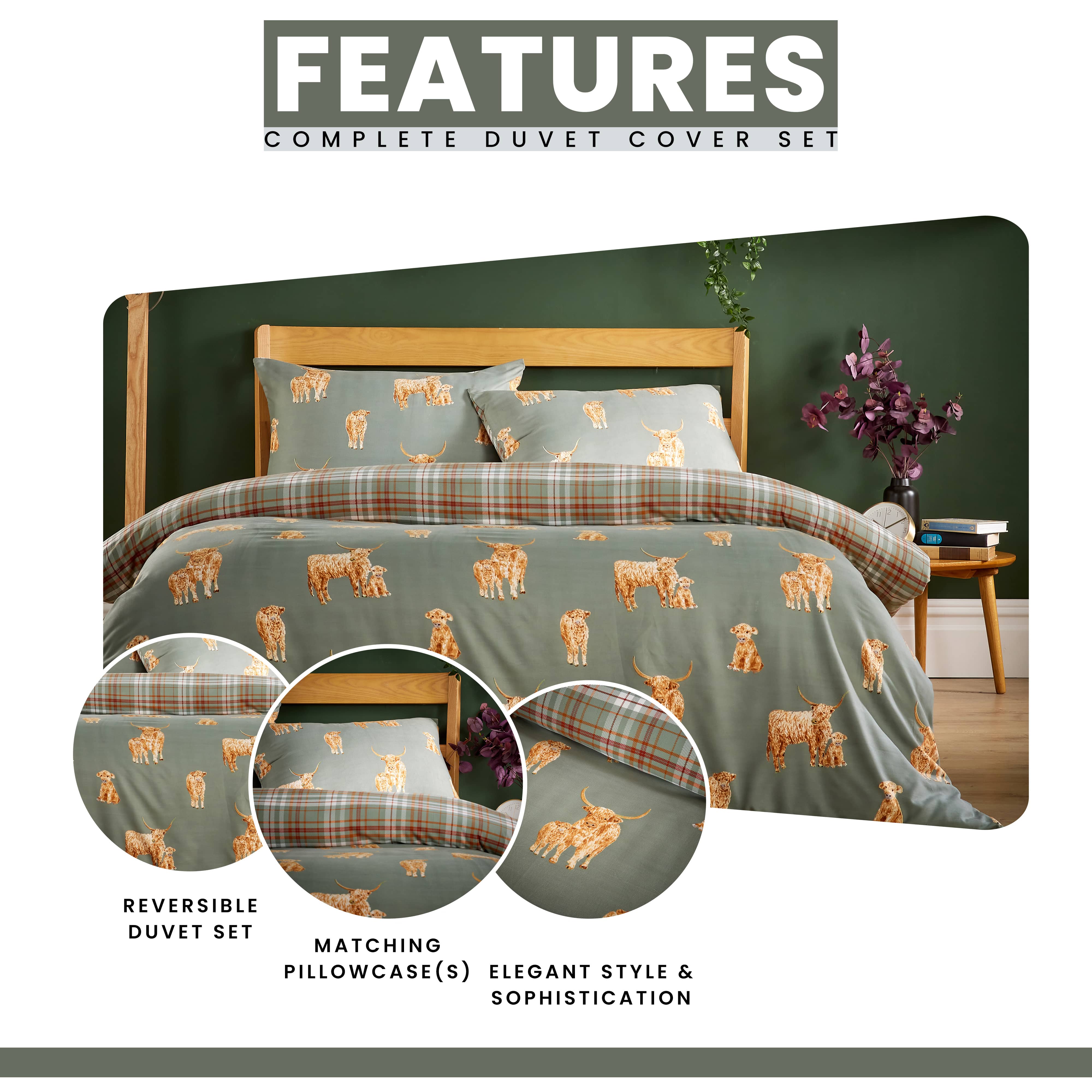 OLIVIA ROCCO Highland Cow Super Soft Flannel Duvet Cover Set With Pillowcases Warm Cosy Bedding Multiple Sizes Available