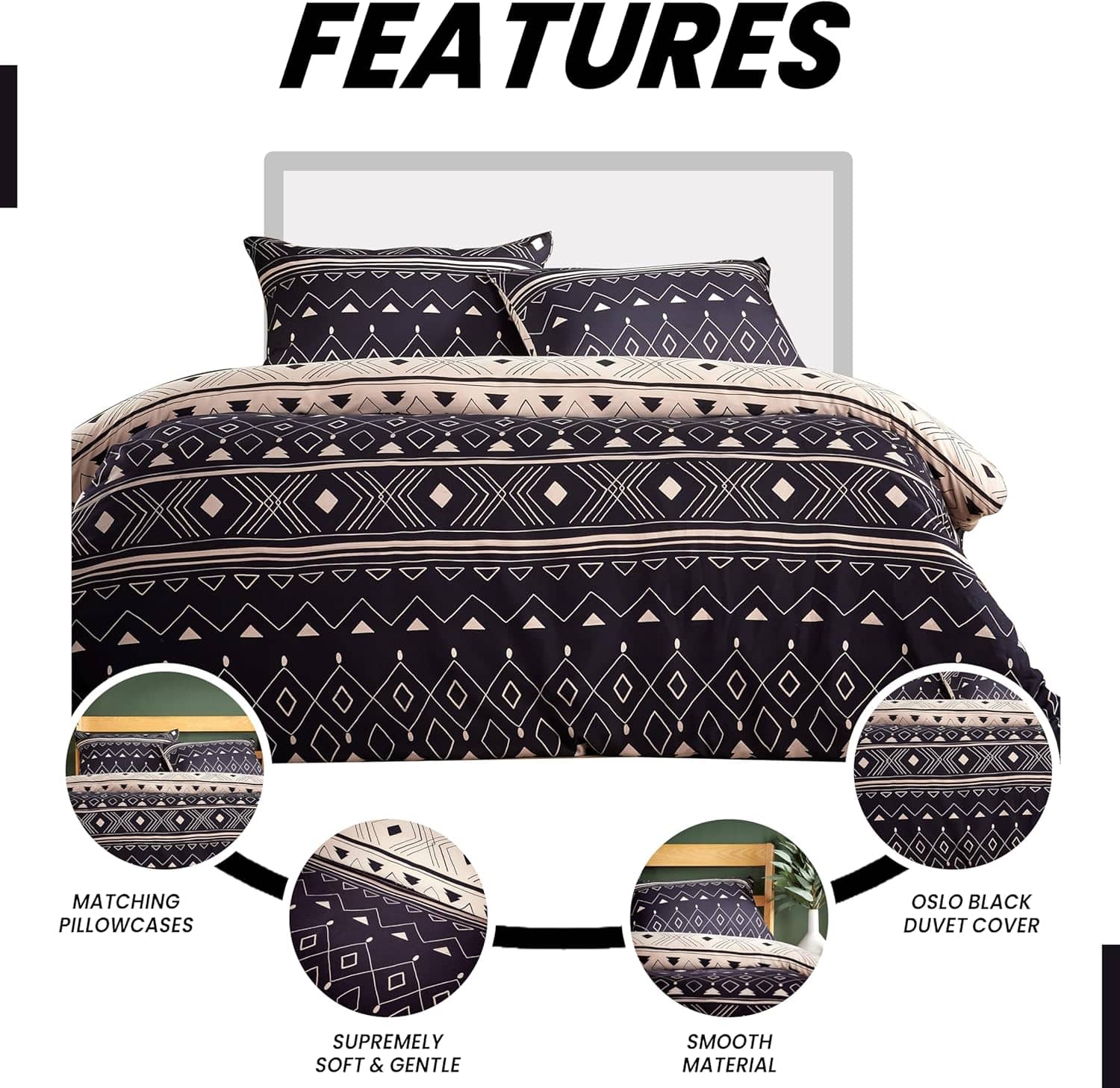 OLIVIA ROCCO Oslo Black Flannel Duvet Cover Set With Pillowcases Designed In England Super Soft Multiple Sizes Available