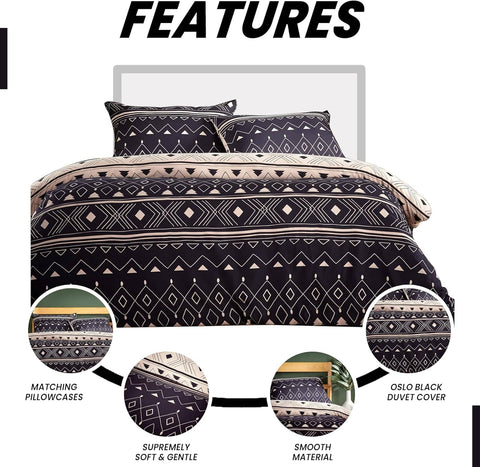 OLIVIA ROCCO Oslo Black Flannel Duvet Cover Set With Pillowcases Designed In England Super Soft Multiple Sizes Available
