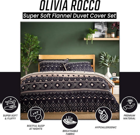 OLIVIA ROCCO Oslo Black Flannel Duvet Cover Set With Pillowcases Designed In England Super Soft Multiple Sizes Available