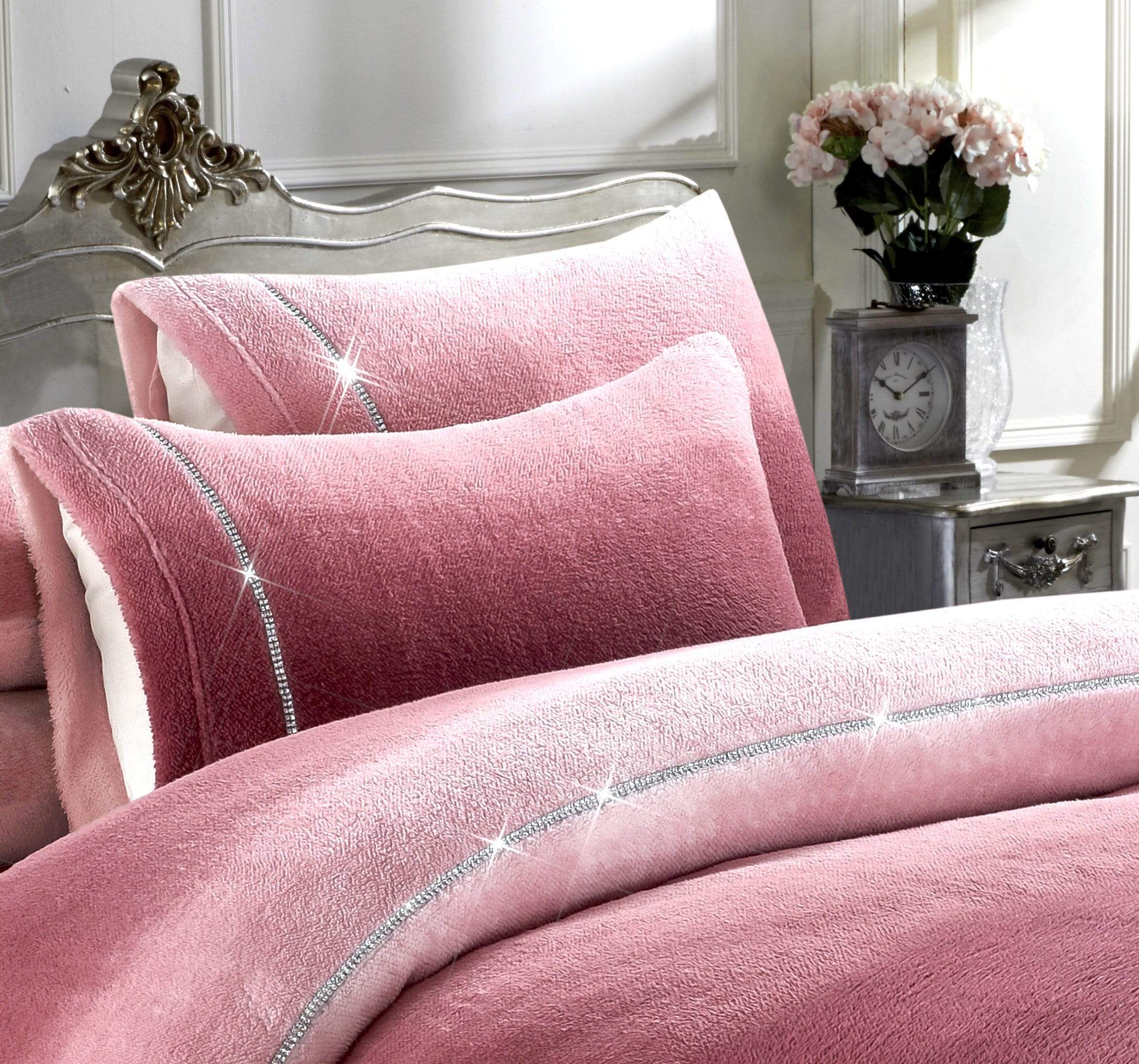 OLIVIA ROCCO Ombre Teddy Fleece Duvet Set With Diamante Detailing Two-Tone Luxury Bedding Available In Single Double King Sizes
