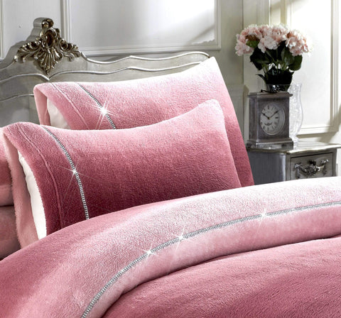 OLIVIA ROCCO Ombre Teddy Fleece Duvet Set With Diamante Detailing Two-Tone Luxury Bedding Available In Single Double King Sizes