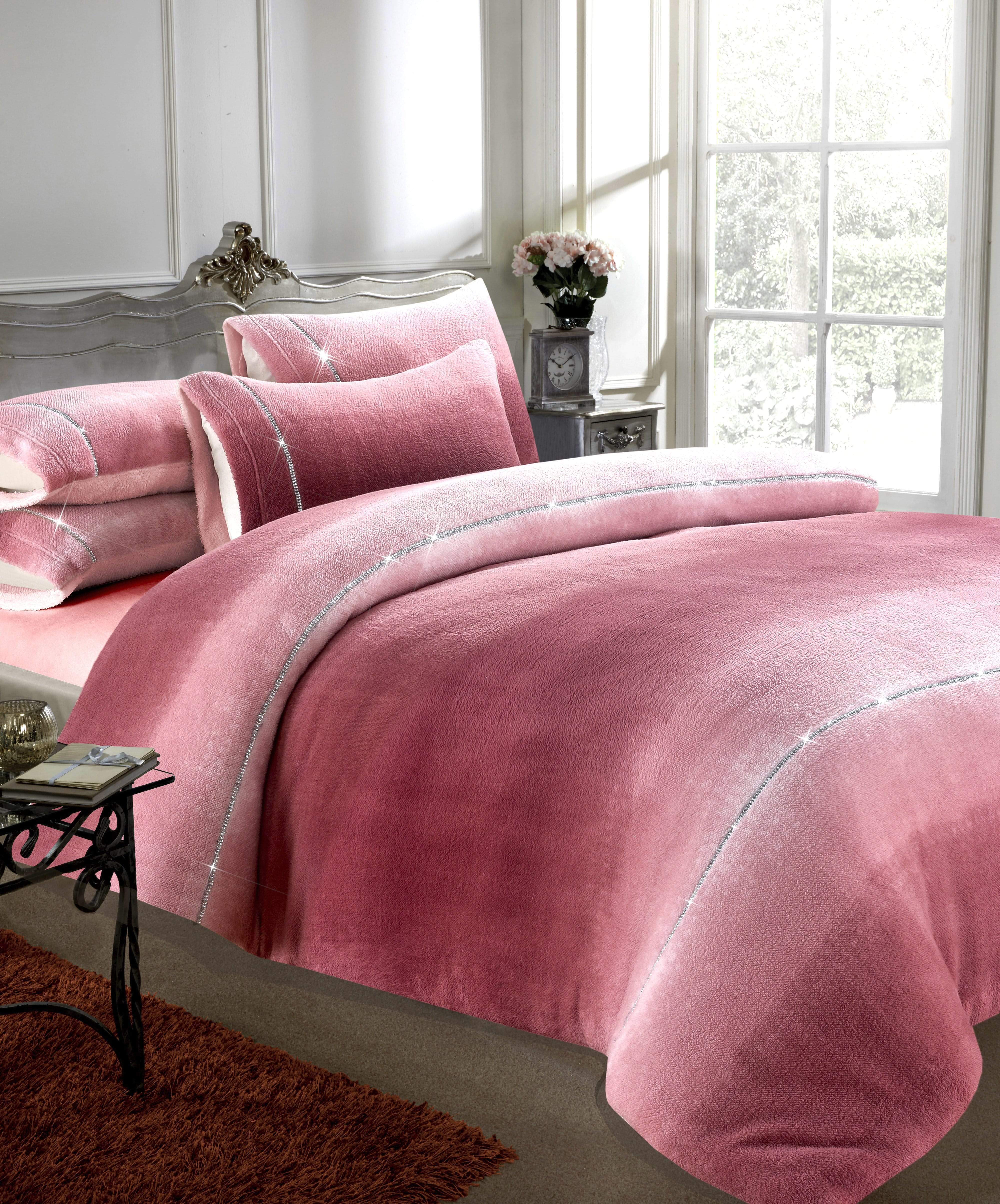 OLIVIA ROCCO Ombre Teddy Fleece Duvet Set With Diamante Detailing Two-Tone Luxury Bedding Available In Single Double King Sizes