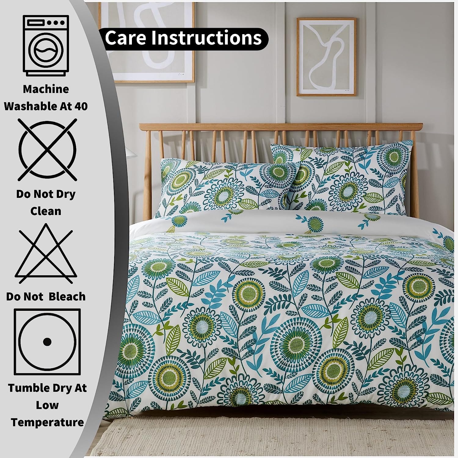 OLIVIA ROCCO Opulence Teal Printed Reversible Duvet Cover Set With Button Closure Single Double King Durable Polyester Blend Comfort Bedding