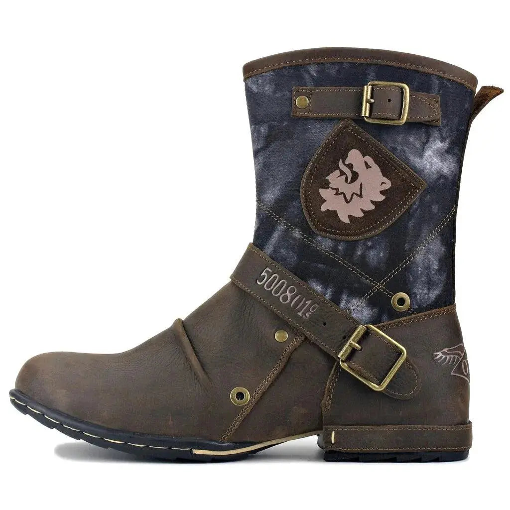 OTTO ZONE Genuine Leather Mens Motorcycle Ankle Boots