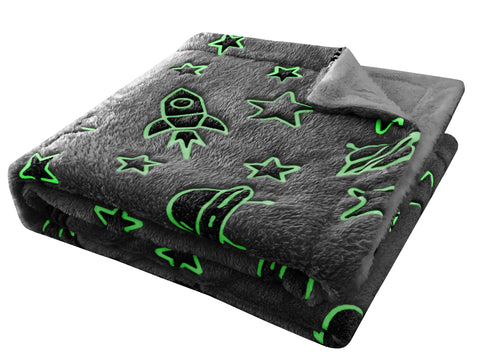 OLIVIA ROCCO Outer Space Glow In The Dark Teddy Fleece Duvet Set For Children With Rocket And Astronaut Design OEKO TEX Certified Winter Bedding
