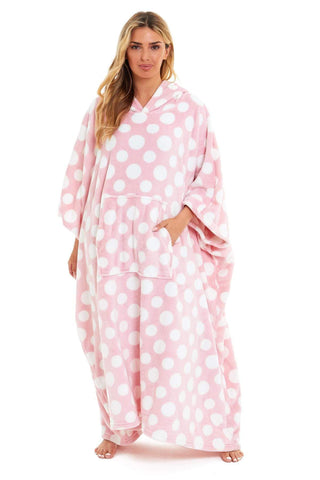 OLIVIA ROCCO Oversized Hooded Fleece Poncho Blanket Stars Polka Dots Wearable Plush Blanket Front Pocket For Adults Indoor Outdoor
