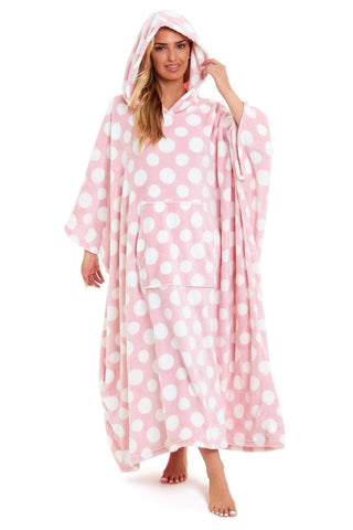 OLIVIA ROCCO Oversized Hooded Fleece Poncho Blanket Stars Polka Dots Wearable Plush Blanket Front Pocket For Adults Indoor Outdoor