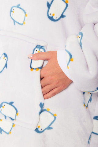 OLIVIA ROCCO Oversized Penguin Hooded Blanket Plush Fleece Reversible Sherpa Giant Hoodie Sweatshirt Ultra Soft Flannel Loungewear for Adults and Kids
