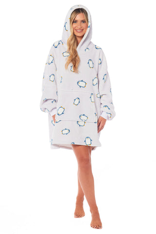 OLIVIA ROCCO Oversized Penguin Hooded Blanket Plush Fleece Reversible Sherpa Giant Hoodie Sweatshirt Ultra Soft Flannel Loungewear for Adults and Kids