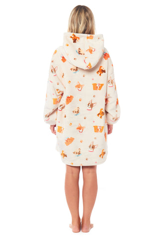 OLIVIA ROCCO Hooded Reversible Sherpa Fleece Blanket Hoodie Oversized Wearable Blanket With Dogs Print For Adults And Kids One Size