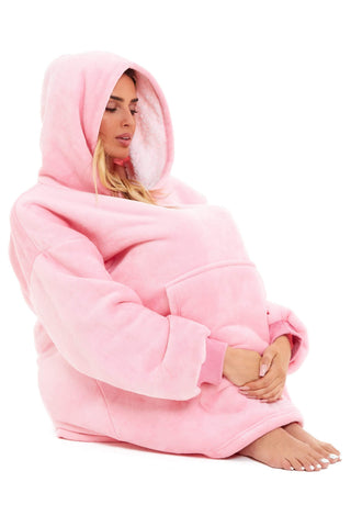 OLIVIA ROCCO Oversized Hooded Blanket Reversible Sherpa Fleece Grey And Pink For Adults And Kids Cozy Plush Wearable Blanket Hoodie