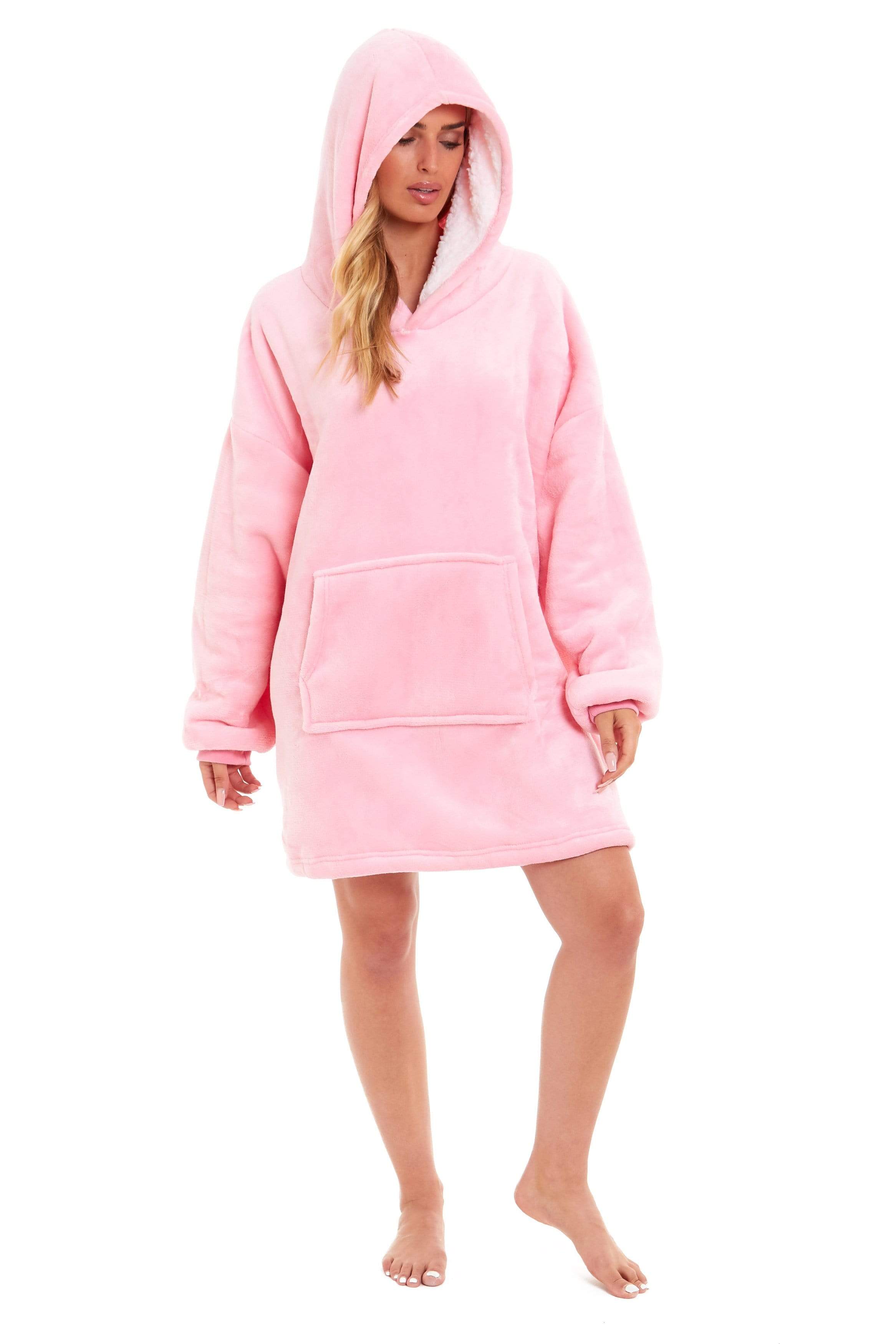 OLIVIA ROCCO Oversized Hooded Blanket Reversible Sherpa Fleece Grey And Pink For Adults And Kids Cozy Plush Wearable Blanket Hoodie