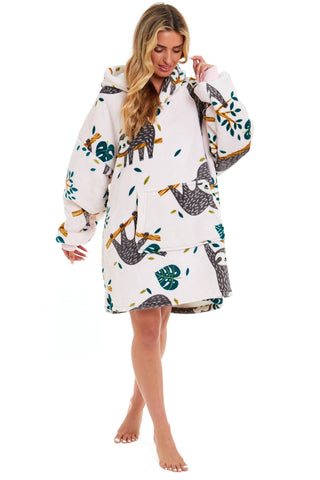 OLIVIA ROCCO Oversized Sloth Hoodie Blanket With Reversible Sherpa Fleece Giant 6XL For Adults And Kids Pockets Elastic Cuffs