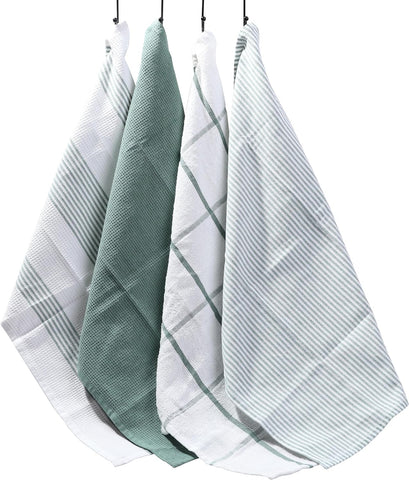 OLIVIA ROCCO Pack Of 4 Green Cotton Tea Towels 65x45 Cm High Absorbency Durable For Drying Dishes And Cleaning Spills For Everyday Kitchen