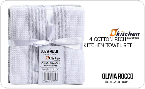 OLIVIA ROCCO Pack Of 4 Green Cotton Tea Towels 65x45 Cm High Absorbency Durable For Drying Dishes And Cleaning Spills For Everyday Kitchen