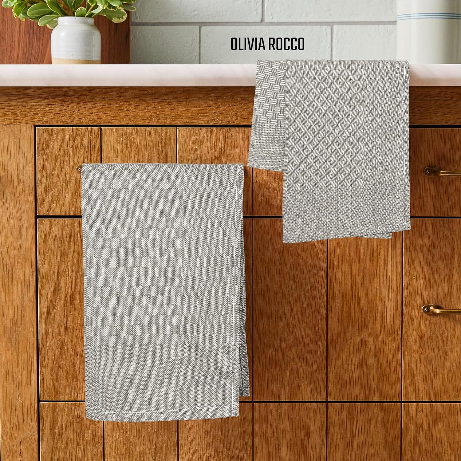OLIVIA ROCCO Pack Of 5 Large 100 Percent Cotton Tea Towels Quick Dry Check Pattern Dish Cloths For Kitchen Professional Use
