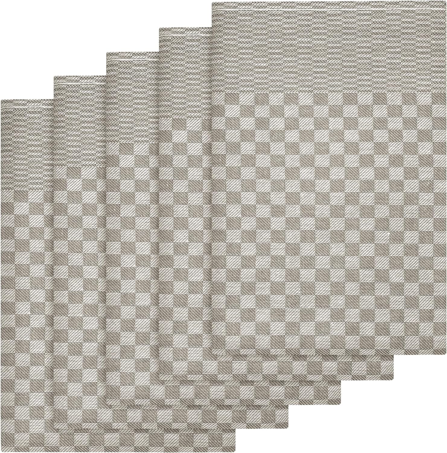 OLIVIA ROCCO Pack Of 5 Large 100 Percent Cotton Tea Towels Quick Dry Check Pattern Dish Cloths For Kitchen Professional Use