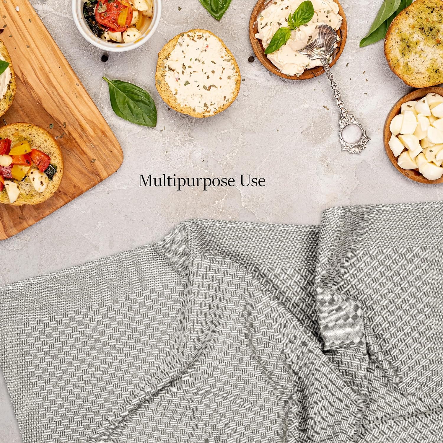 OLIVIA ROCCO Pack Of 5 Large 100 Percent Cotton Tea Towels Quick Dry Check Pattern Dish Cloths For Kitchen Professional Use