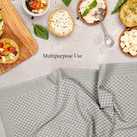 OLIVIA ROCCO Pack Of 5 Large 100 Percent Cotton Tea Towels Quick Dry Check Pattern Dish Cloths For Kitchen Professional Use