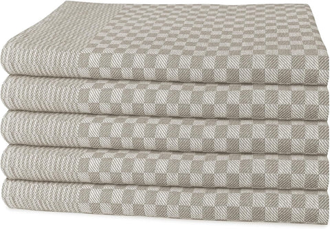OLIVIA ROCCO Pack Of 5 Large 100 Percent Cotton Tea Towels Quick Dry Check Pattern Dish Cloths For Kitchen Professional Use