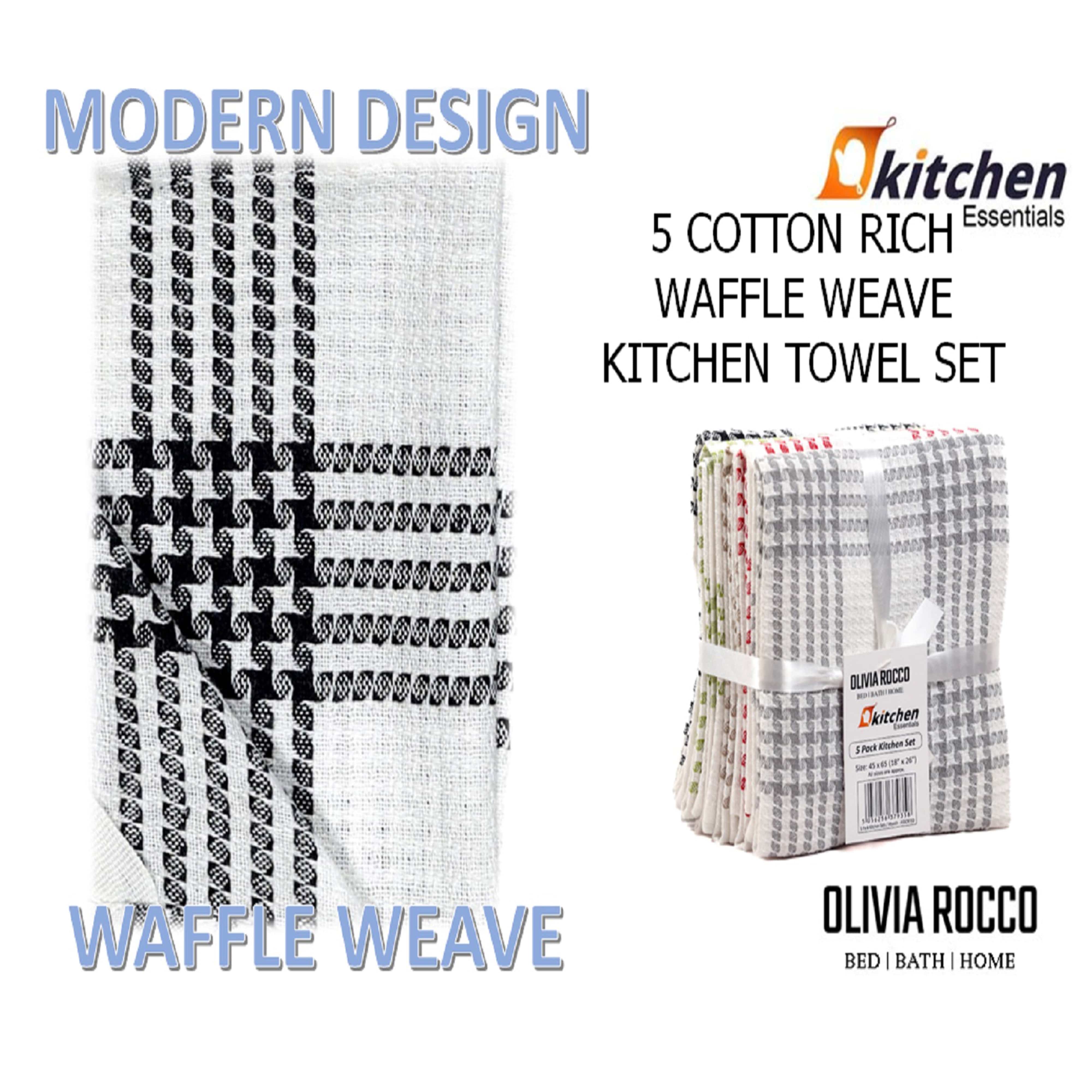 OLIVIA ROCCO Pack of 5 Houndstooth Cotton Tea Towels 45cm X 65cm Super Absorbent Quick Dry Durable Decorative Kitchen Towels