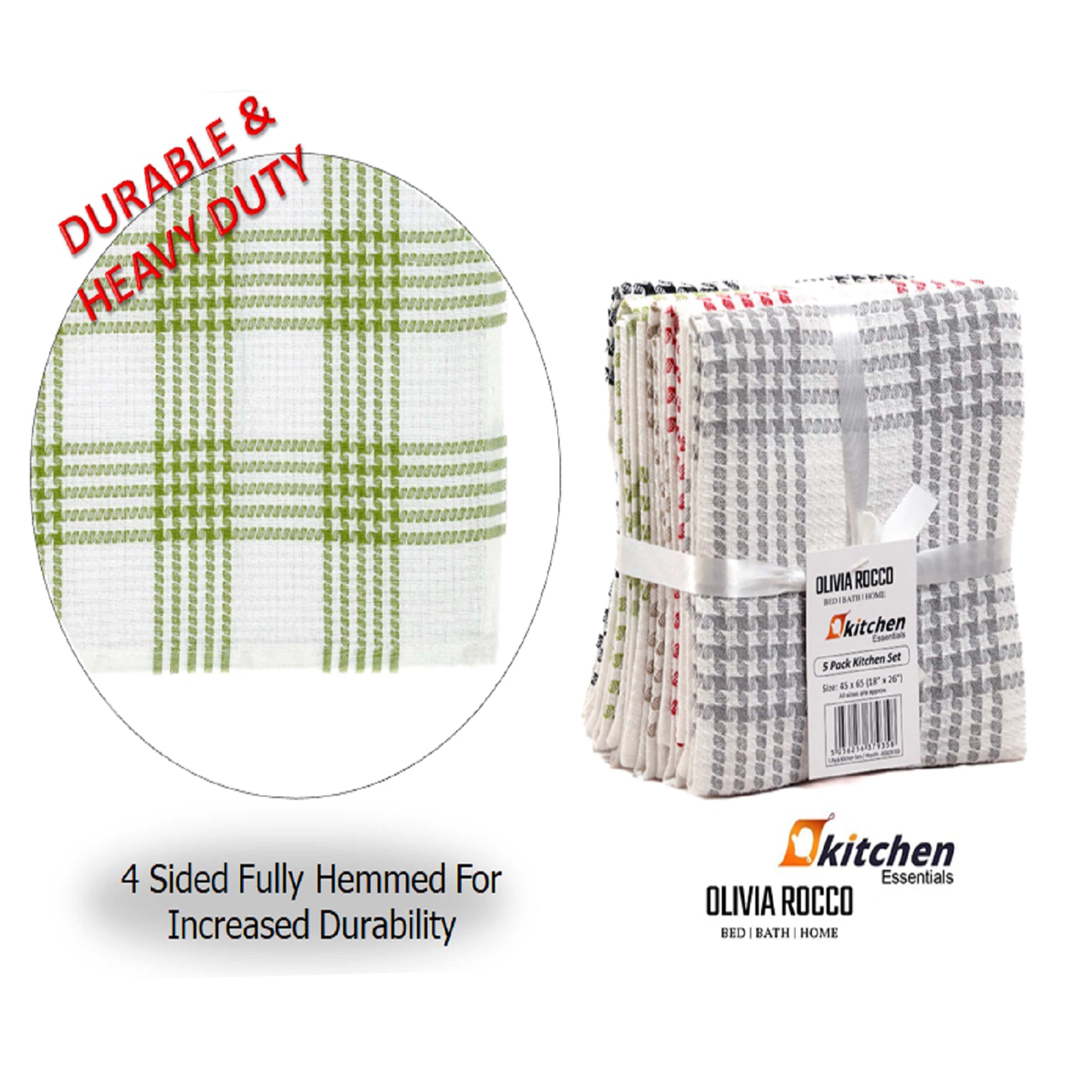 OLIVIA ROCCO Pack of 5 Houndstooth Cotton Tea Towels 45cm X 65cm Super Absorbent Quick Dry Durable Decorative Kitchen Towels