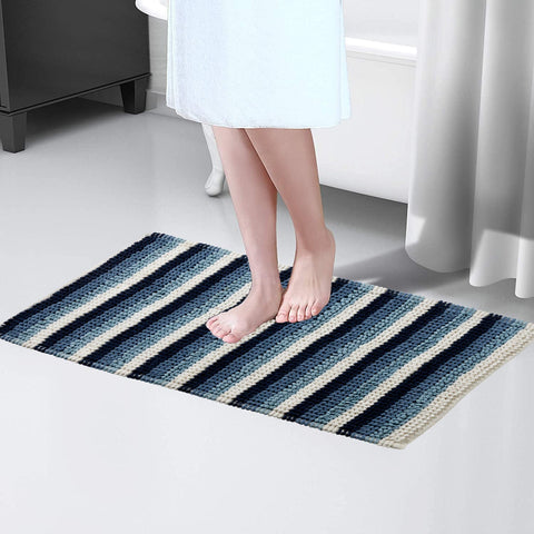 OLIVIA ROCCO Padstow Stripe Bathmat 50 x 80 cm Quick-Drying Anti-Slip Absorbent Durable Bathroom Accessory for Modern Bathrooms