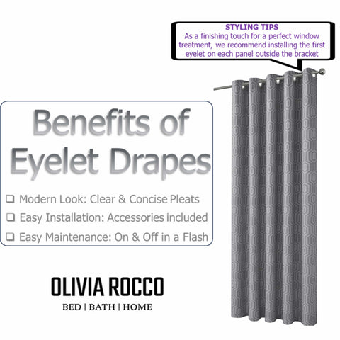 OLIVIA ROCCO Paris Eyelet Jacquard Curtains Grey Geometric Pattern Thermal Insulated Light Blocking For Bedroom And Lounge